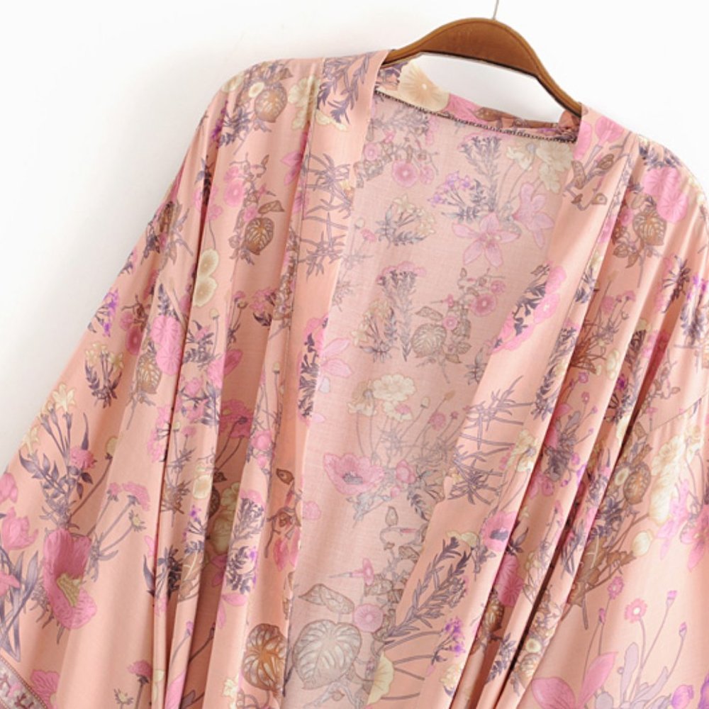 NEW BOHO GYPSY WILD BLOOM SHORT ROBE KIMONO JACKET Coverup - Picture 6 of 6